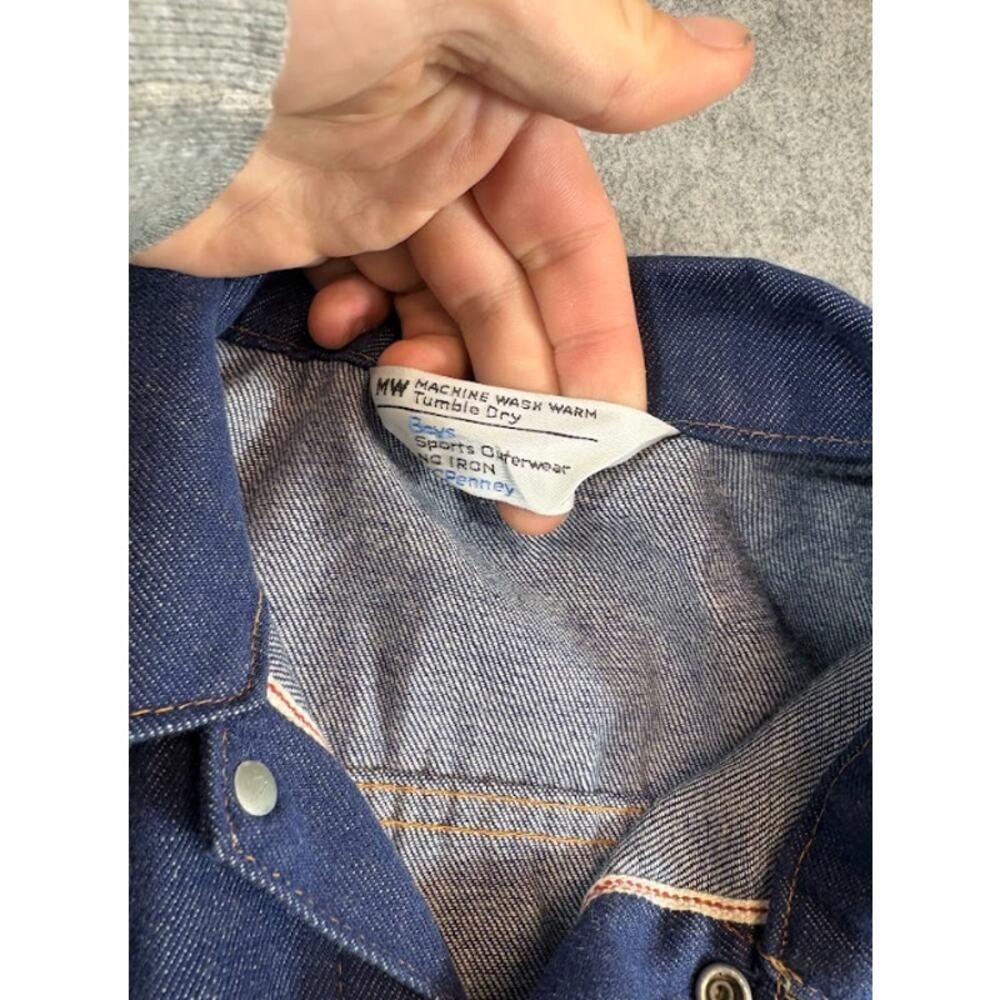 Vintage 60s JC Penney Selvedge Denim Trucker Jacket Boys Large Dark Wash Rare - Picture 4 of 7